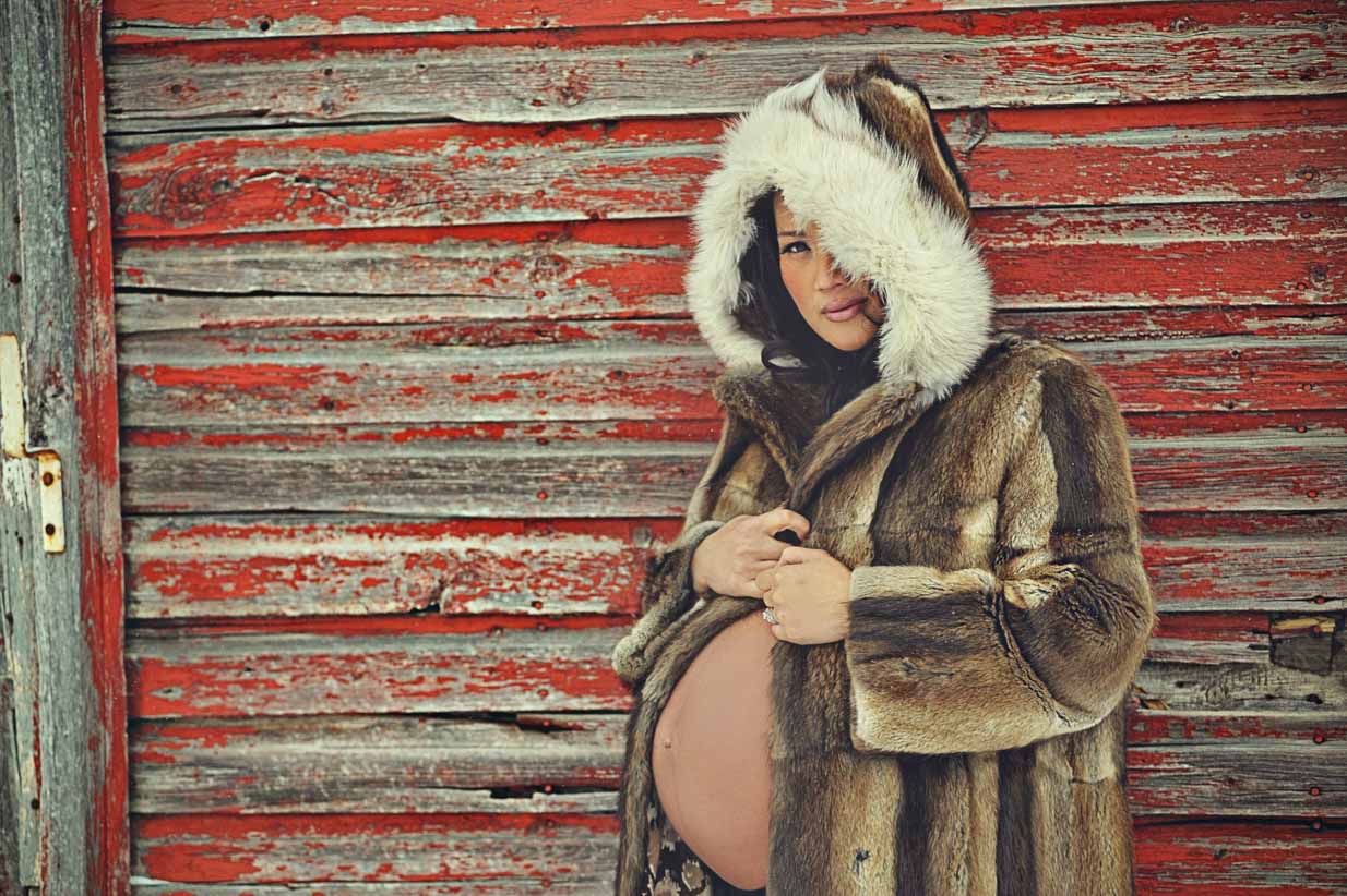 Pregnant Mother in Fur | Calgary Maternity Photographer | SLIVER Photography